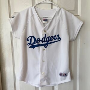 Majestic White and Blue Dodgers Women's Jersey